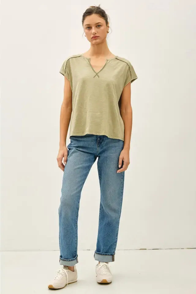 Oversized Split-V Neck Tee