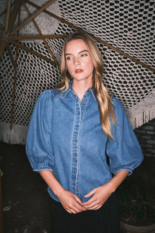 Puff Sleeve Denim Blouse