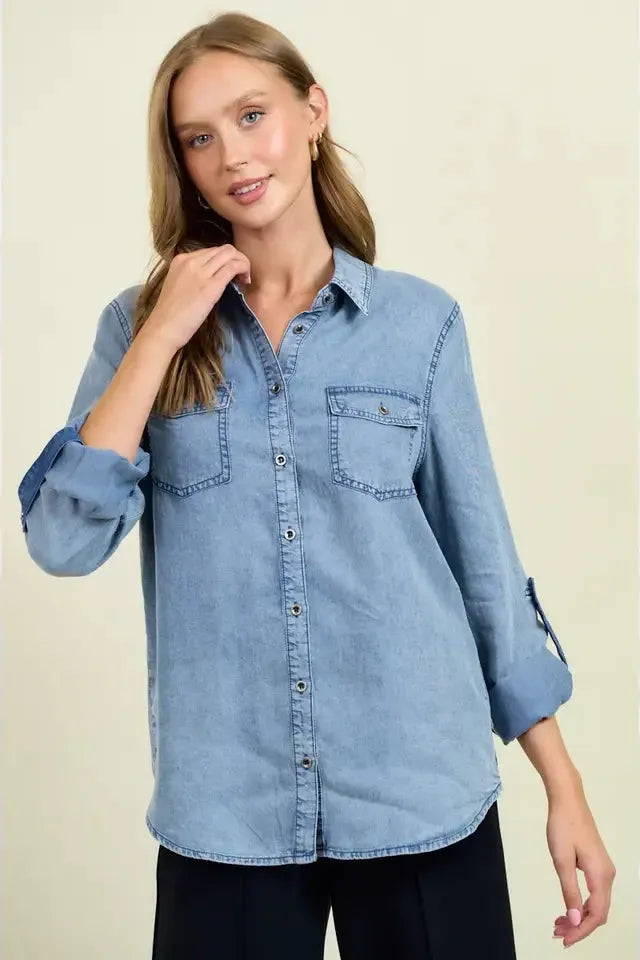 Lightweight Dark Denim Button Down