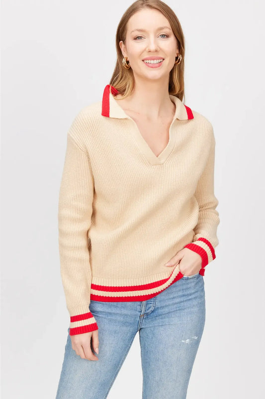 Border Contrast Long Sleeve Knit Top