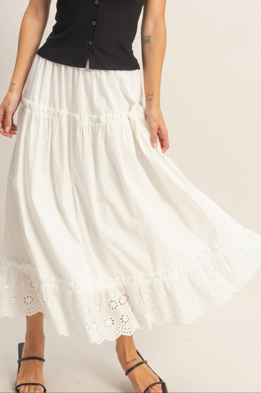Tiered Eyelet White Maxi Skirt