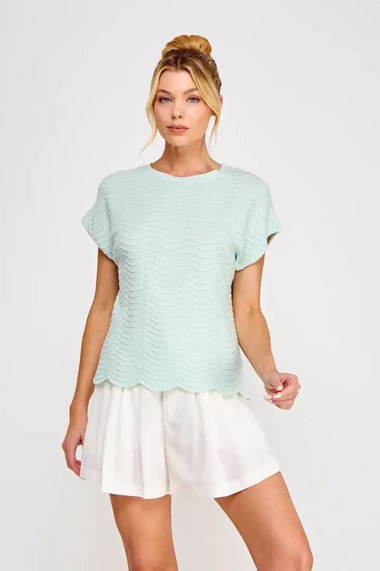 Light Aqua Scallop Short Sleeve