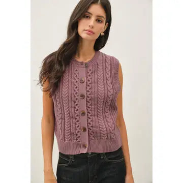Classic Cable Knitted Button Up Sweater Vest