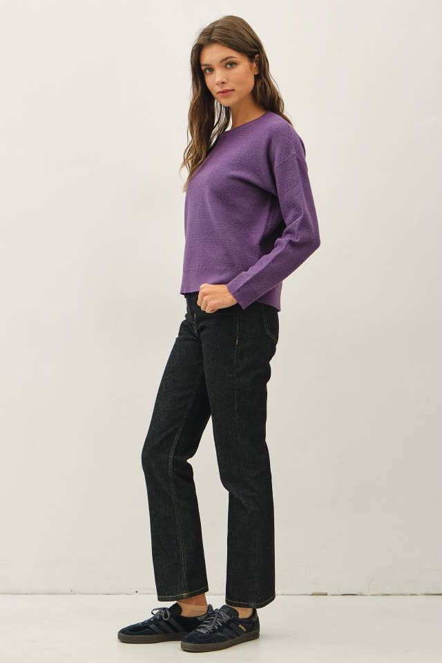 Purple Textured Crew Neck Sweater
