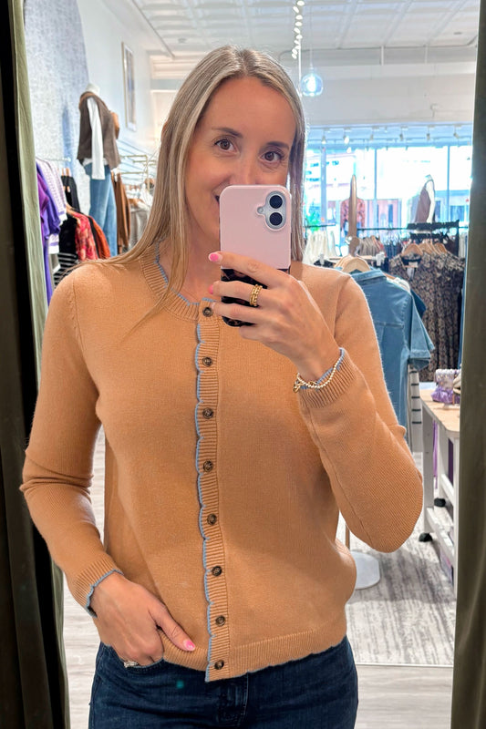 Classic Round Neck Button Cardigan – Mocha