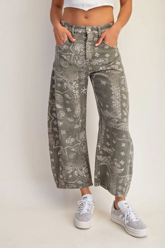 Mineral Wash Army Paisley Barrel Jeans
