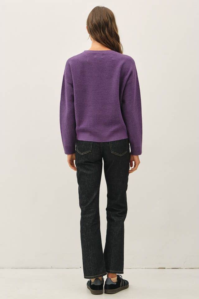 Purple Textured Crew Neck Sweater