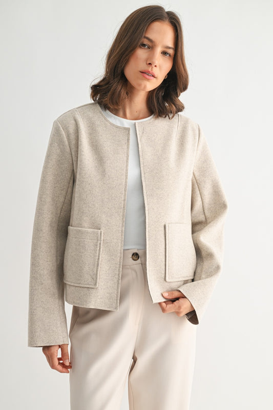 Wool Oatmeal Crop Jacket