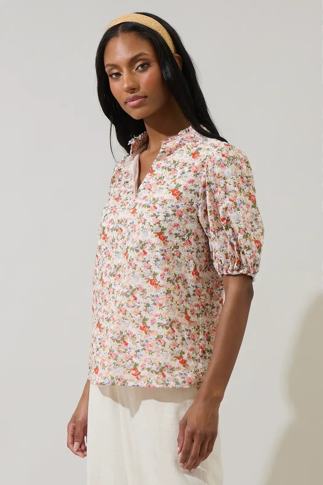 Floral Collared Puff Sleeve Top