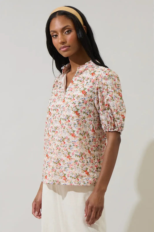 Floral Collared Puff Sleeve Top