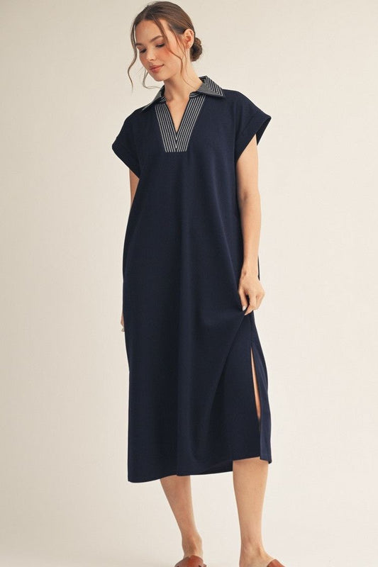 Navy Side Slit Midi Dress