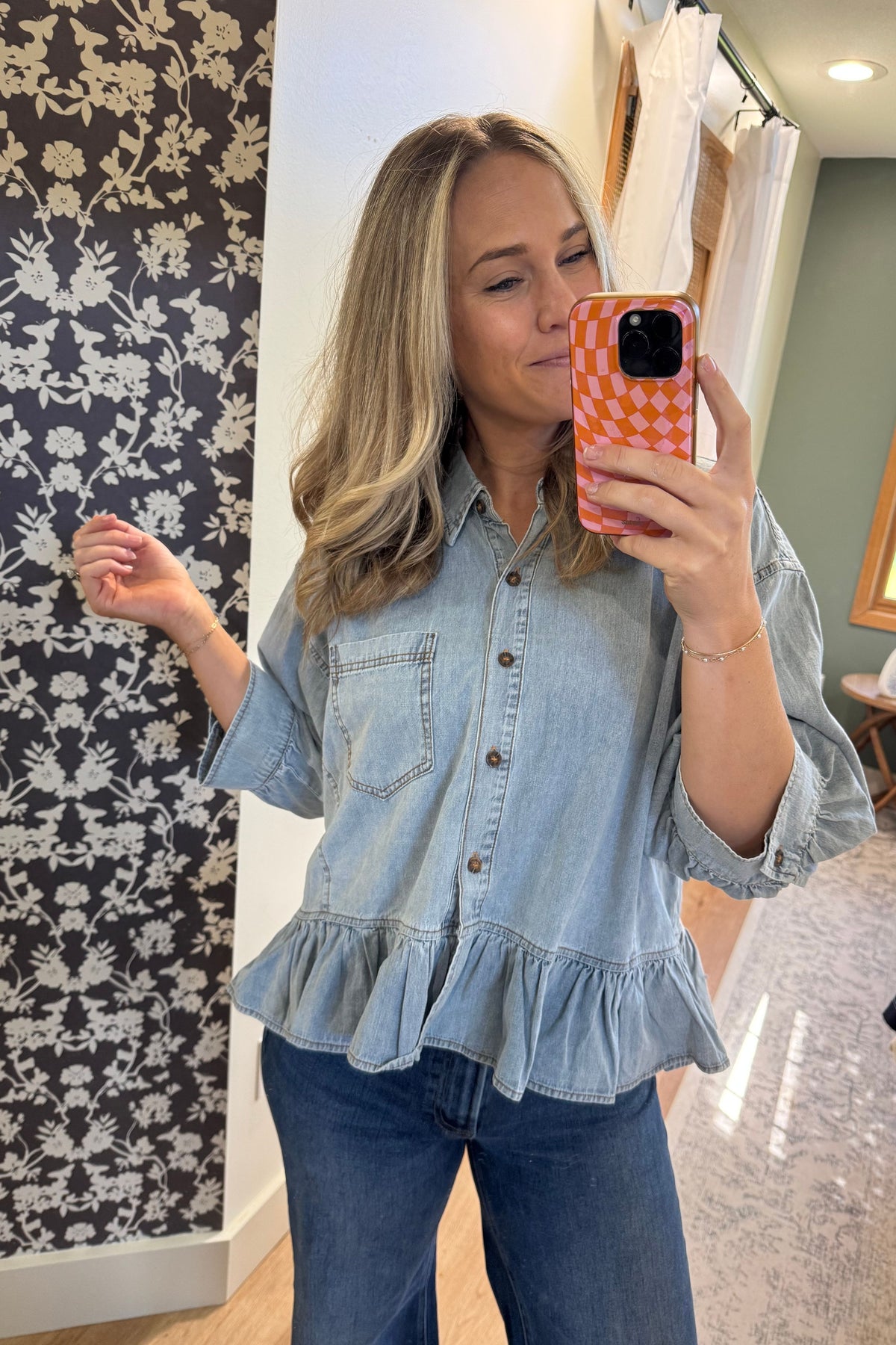 Oversized Denim Frill Shirt