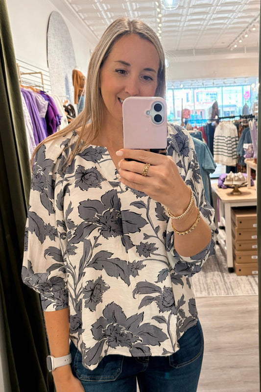 Floral V-Neck Long Sleeve Top