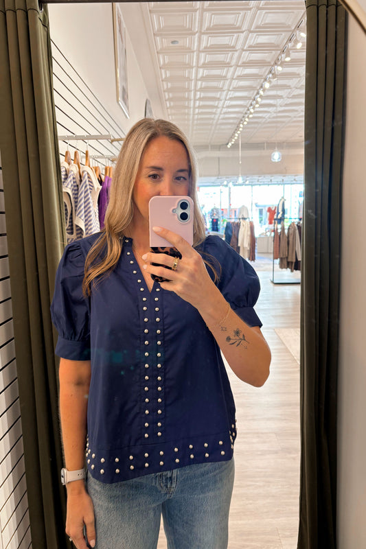 Navy Blouse Silver Details