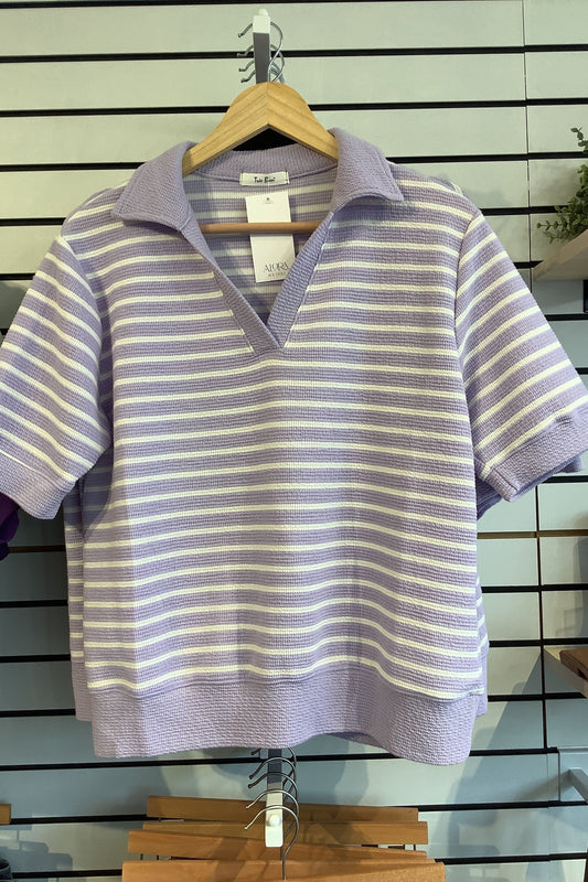 Striped V-Neck Lavender Top