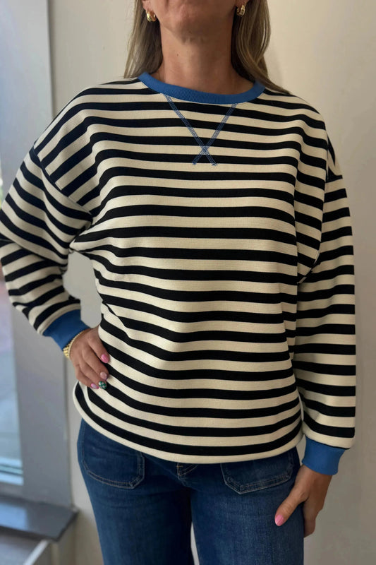 Black Stripe Sweatshirt Blue Collar
