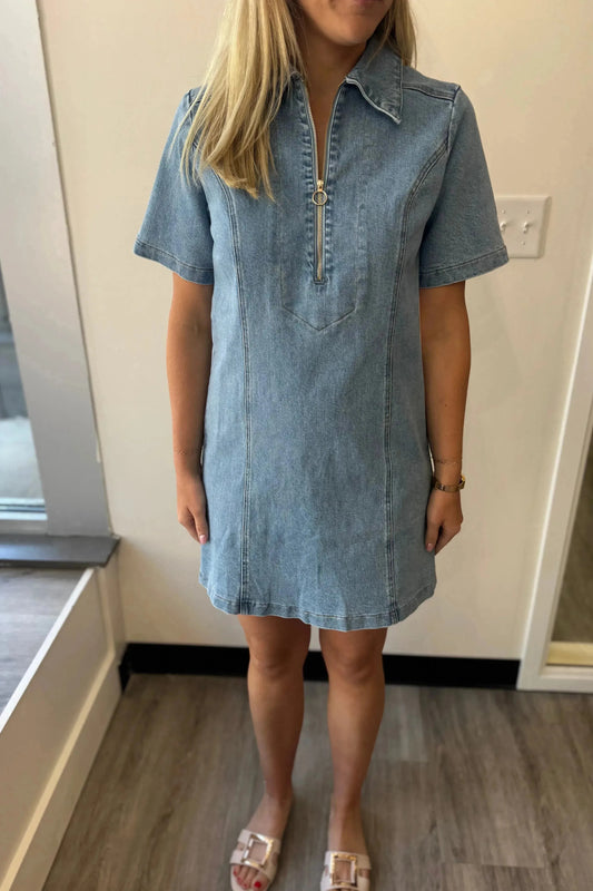 Denim Zip Mini Dress
