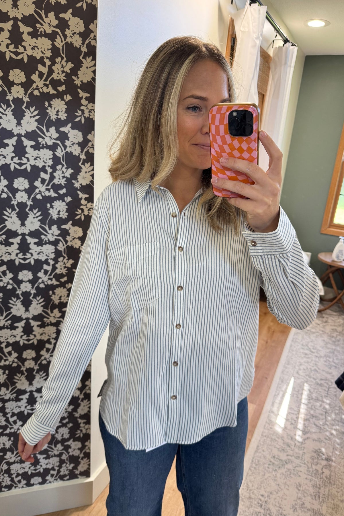 Pinstripe Button Down Long Sleeve