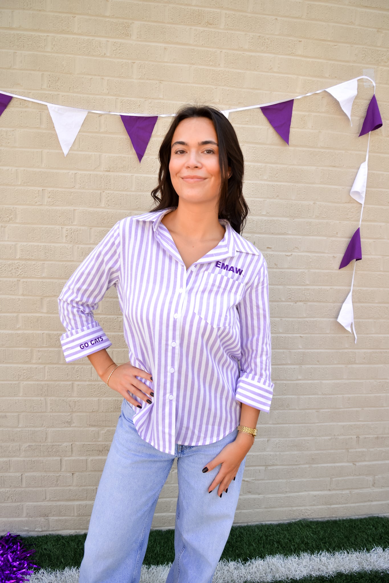 Striped Button Down Go Cats and Emaw Shirt