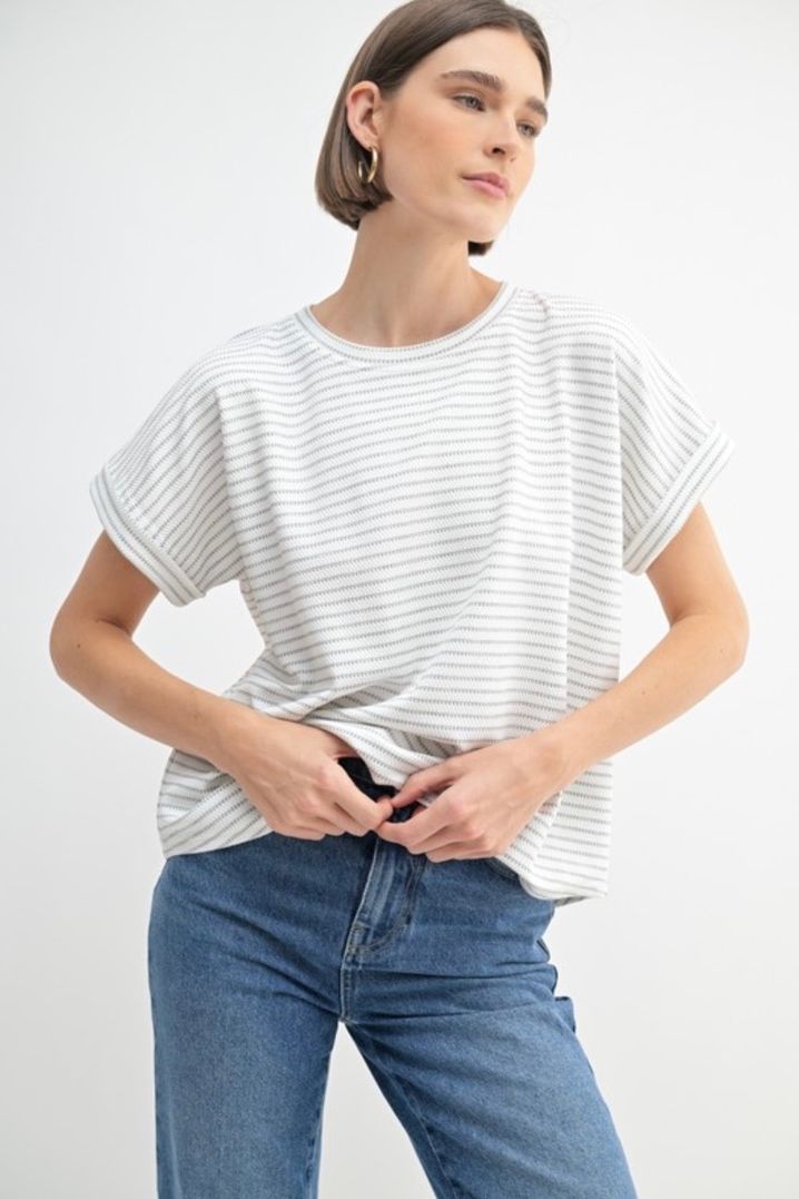 Heather Grey Textured Stripe Top