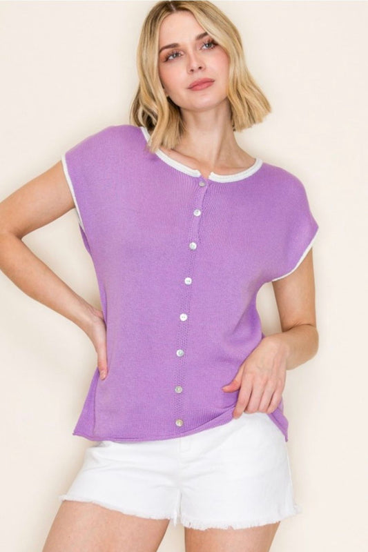 Lavender Button Down Raw Edge Top