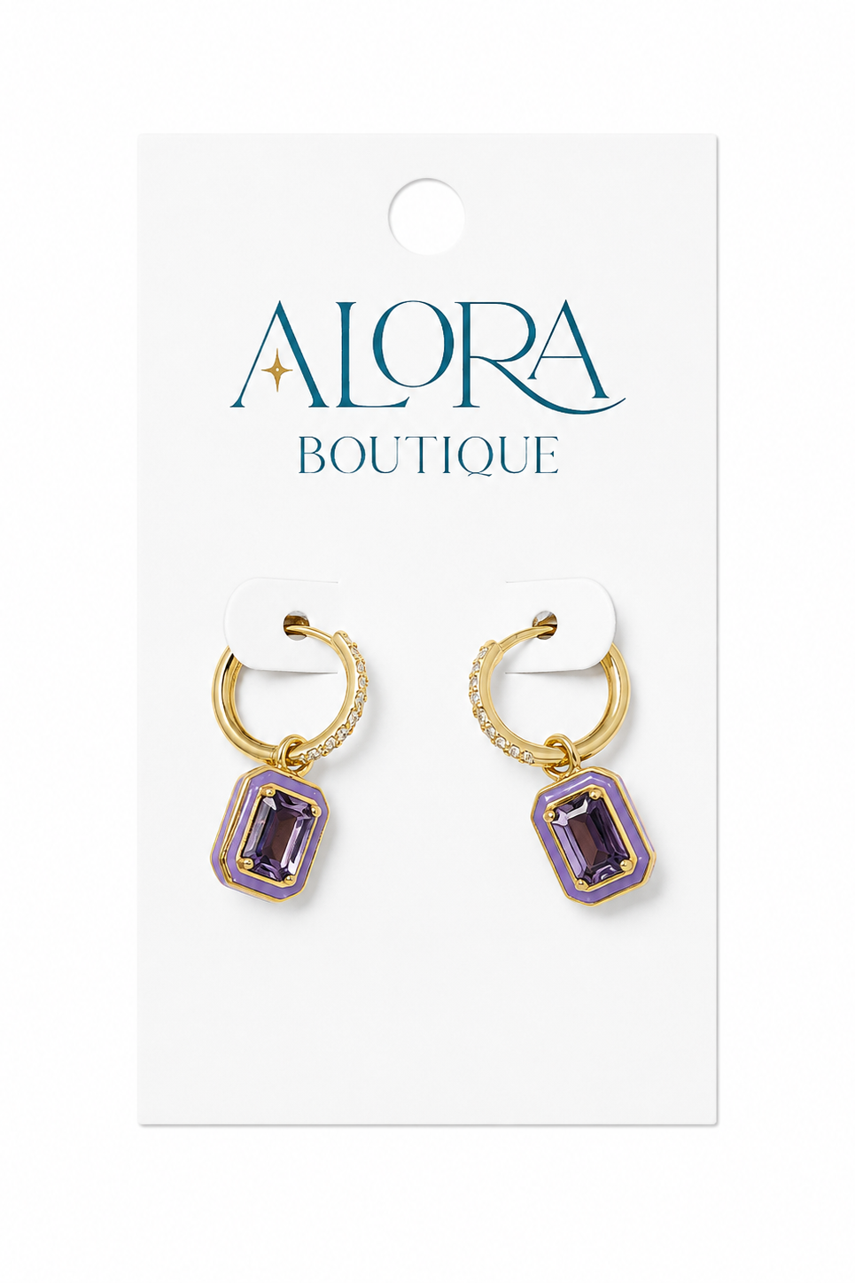 Purple square enamel earrings