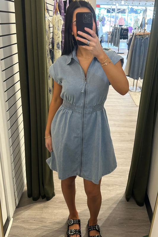 Denim Drop Sleeve Mini Dress