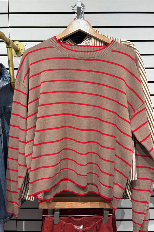 Mocha Red Stripe Sweater