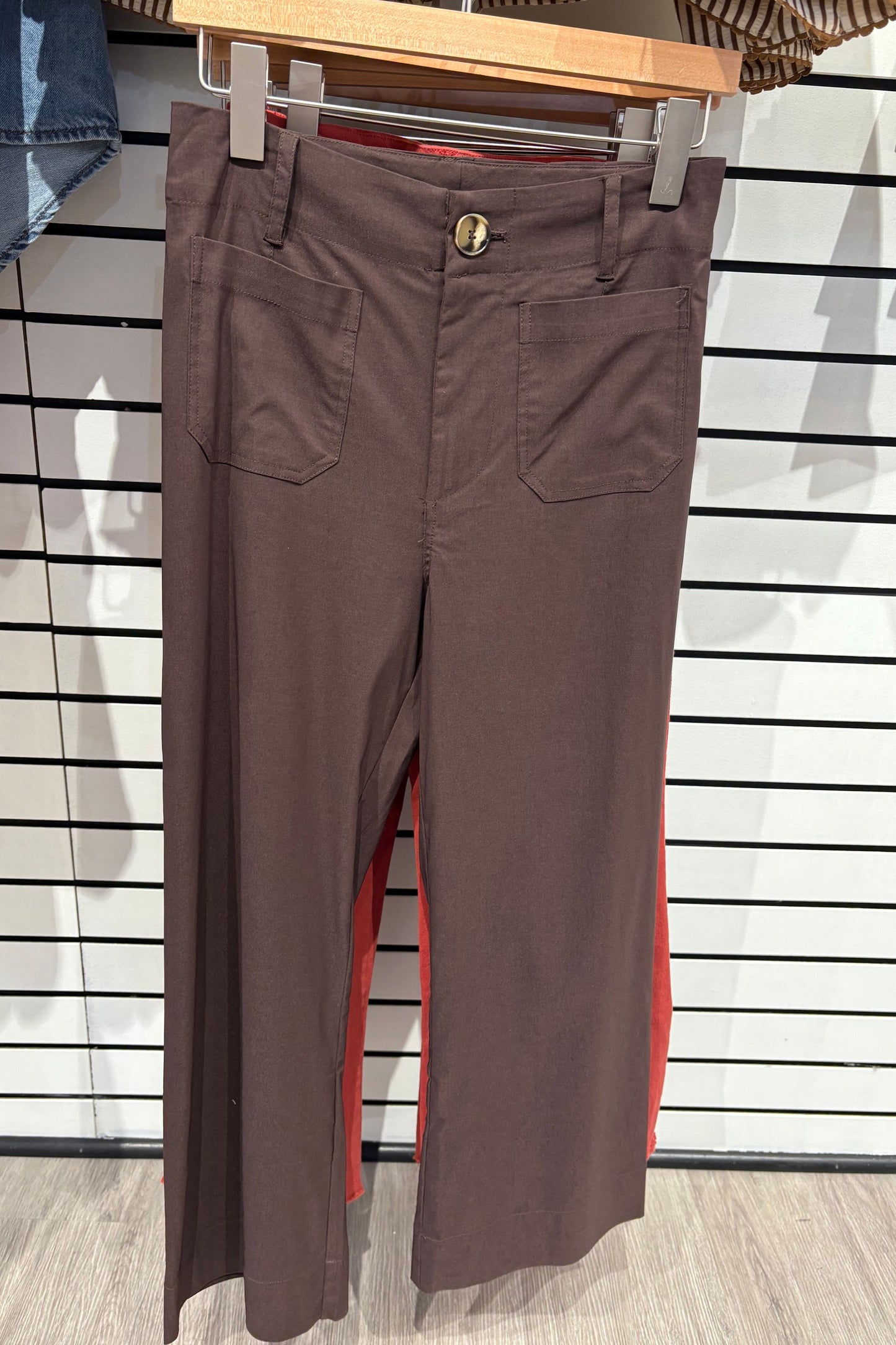 Patch Pocket Wide Leg Chocolate Jeans