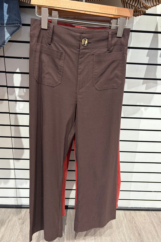Patch Pocket Wide Leg Chocolate Jeans