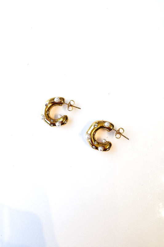Gold Hoop Pearl Studded Earrings