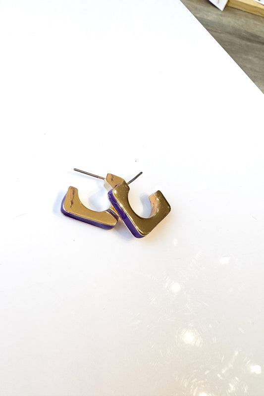 Square Purple and Gold Earrings
