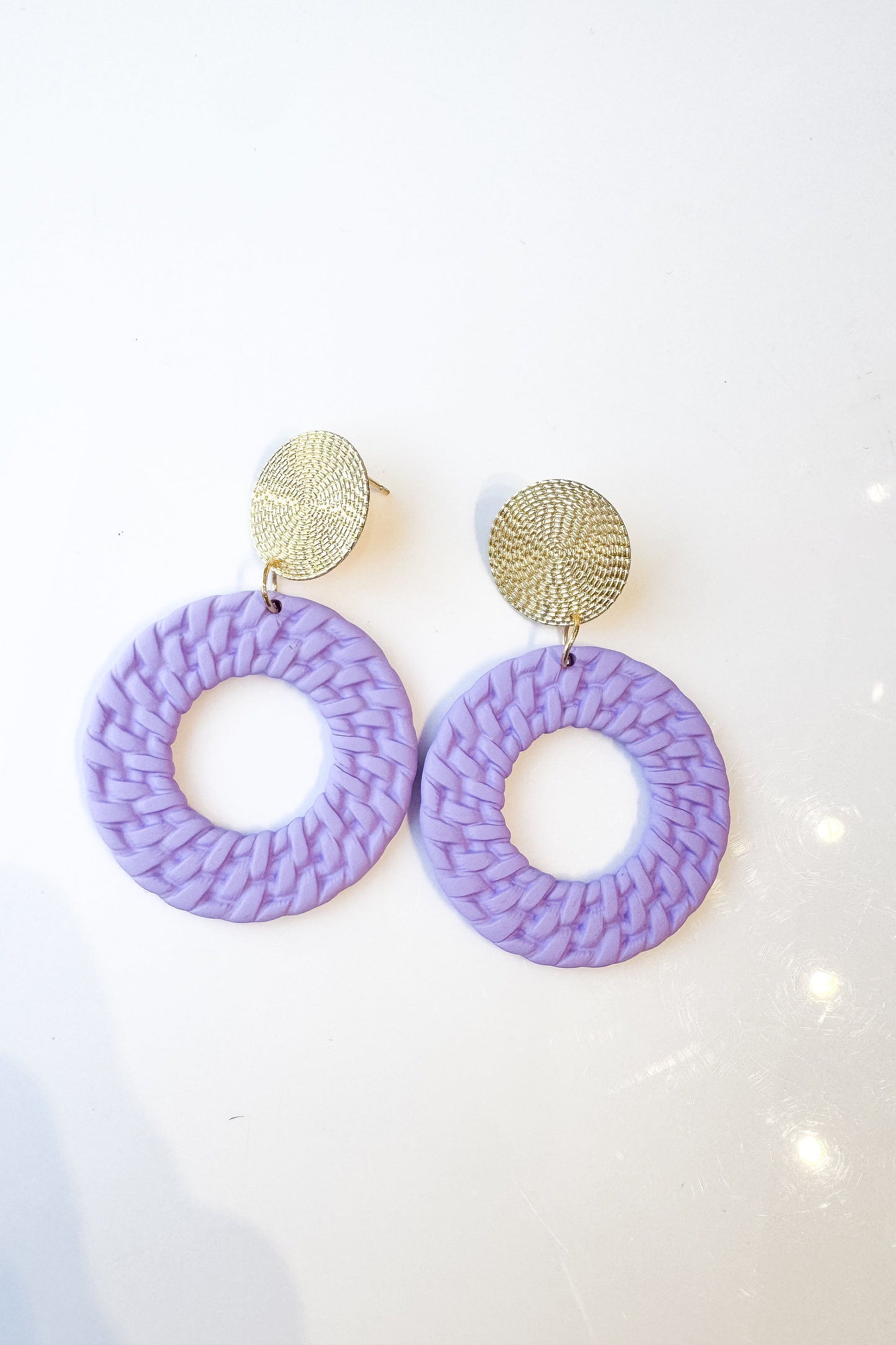 Gold and Purple Woven Circle Earrings
