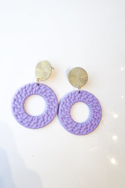 Gold and Purple Woven Circle Earrings