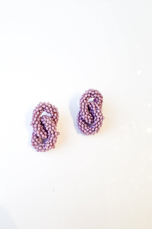 Purple Beaded Knotted Earrings
