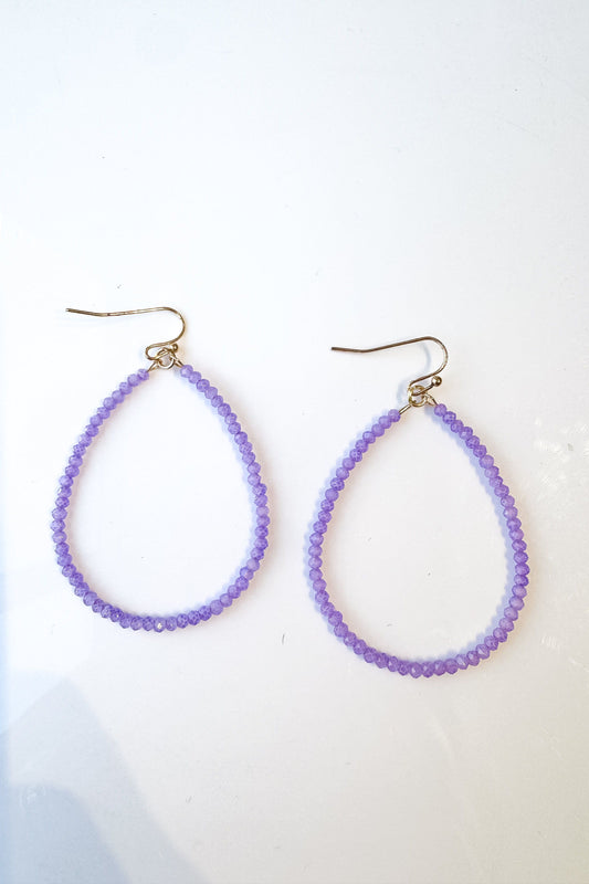 Purple Beaded Tear Drop Earrings