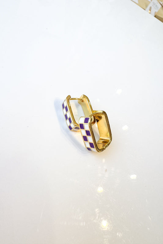 Purple and White Checkered Earrings