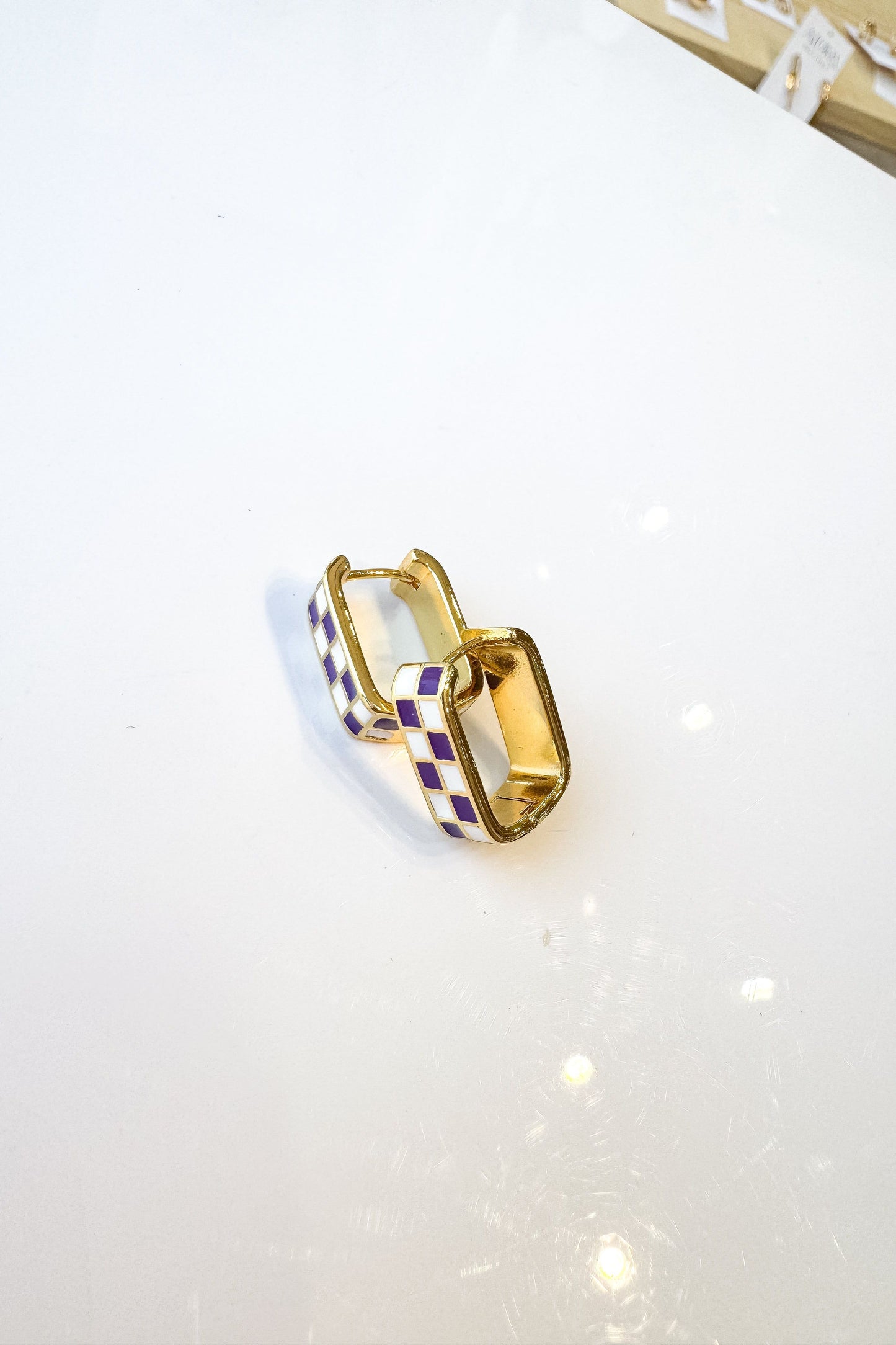Purple and White Checkered Earrings