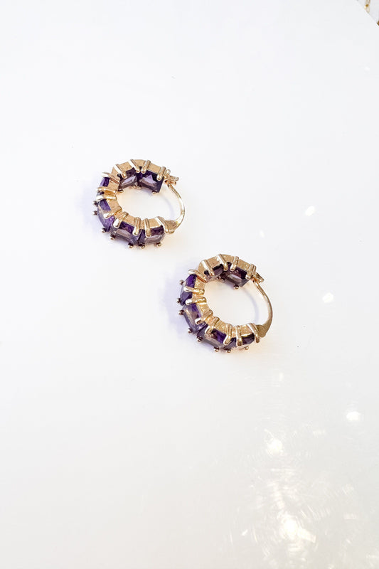 Purple and Gold Square Rhinestone Earrings