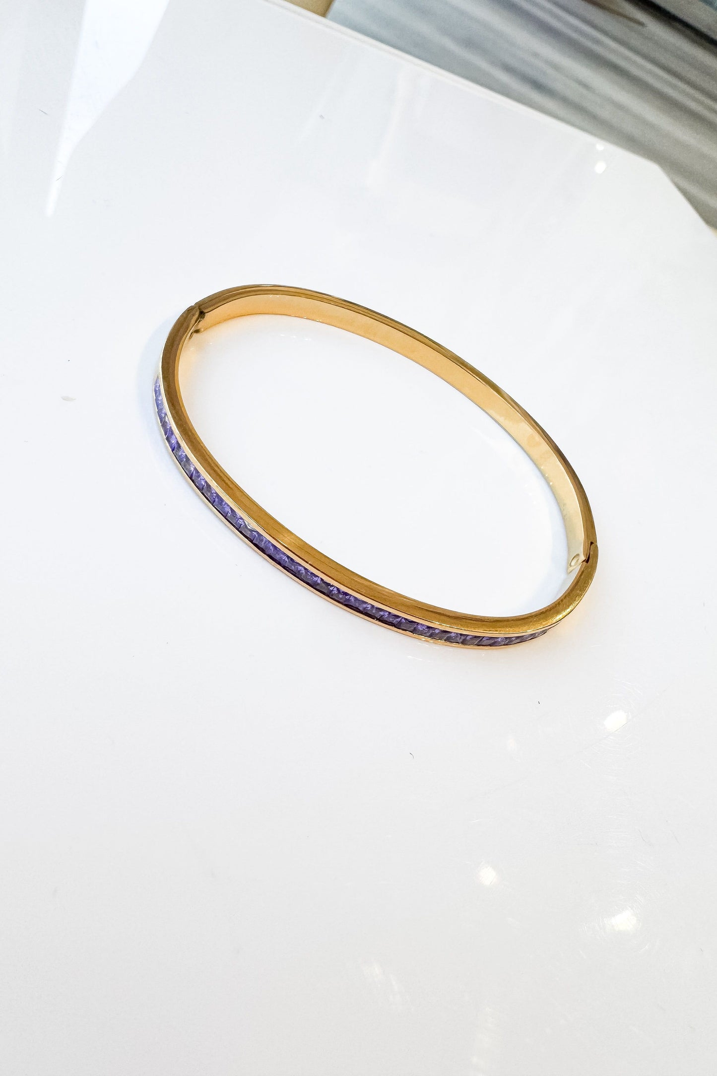 Gold Bangle With Purple Studs