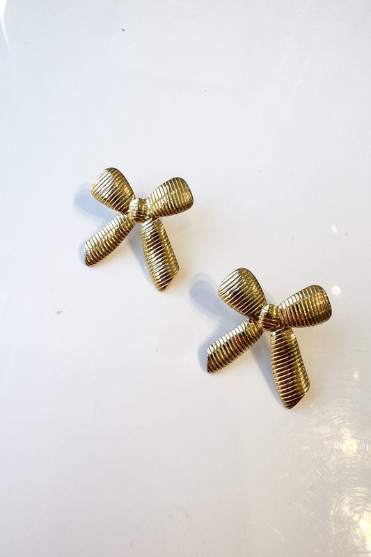 Gold Textured Bow Earrings