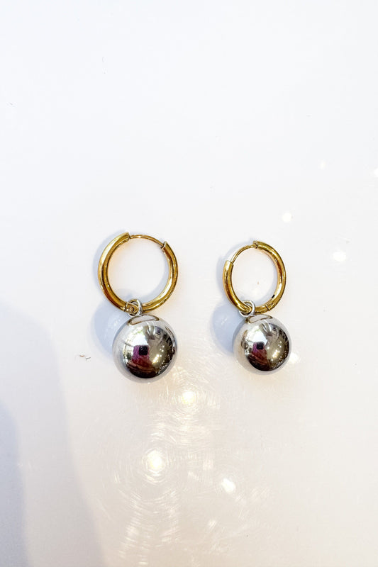 Gold Hoop Silver Ball Earrings