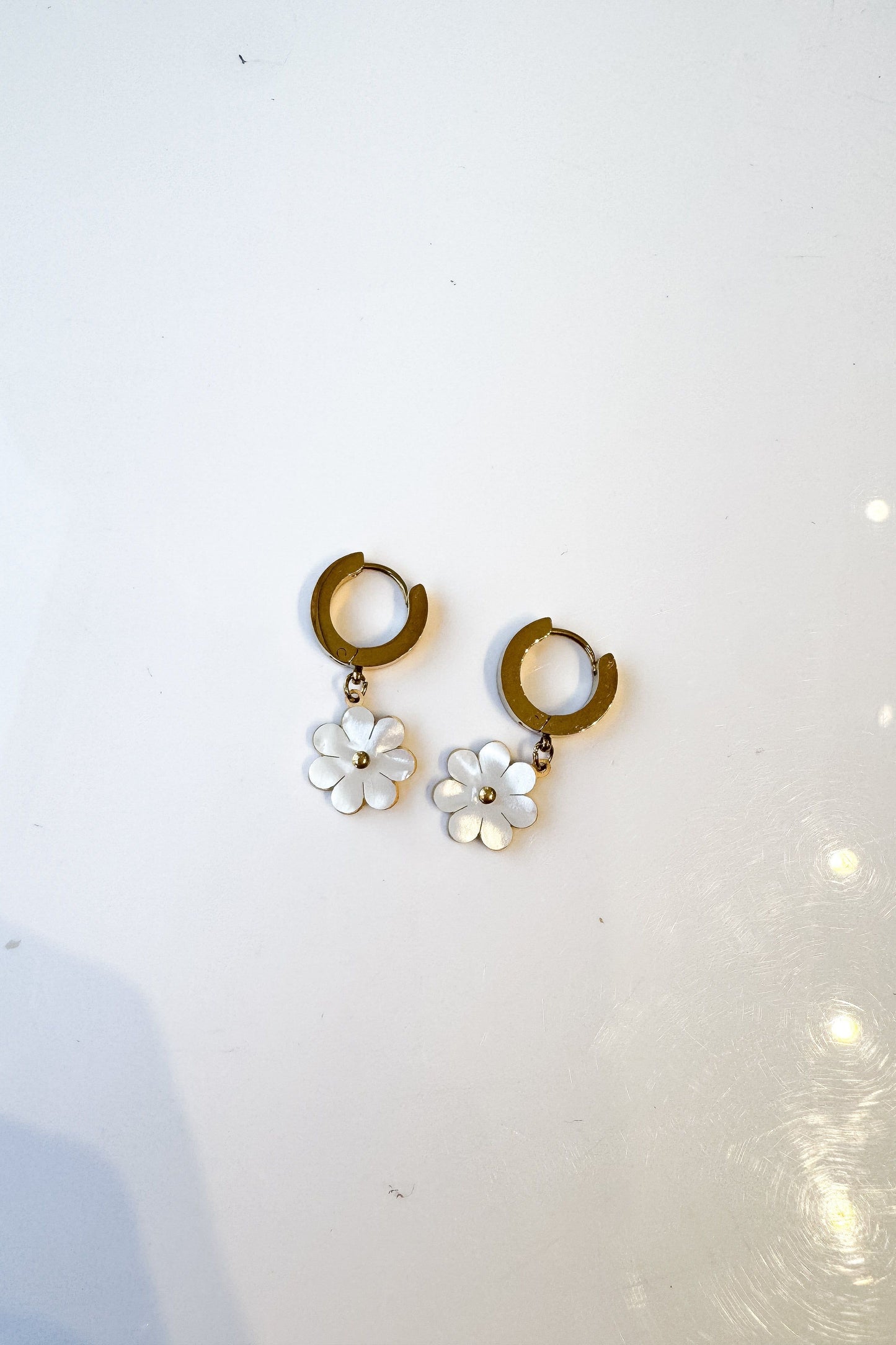 Gold Hoop Flower Earrings