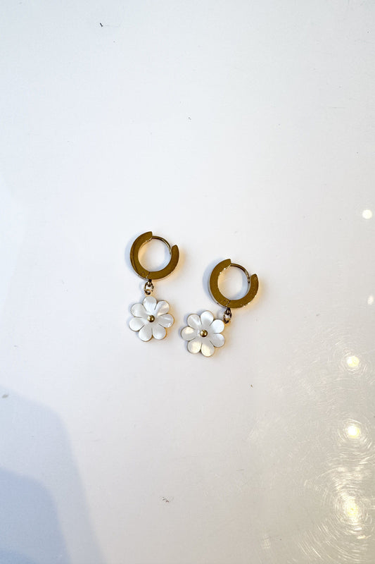 Gold Hoop Flower Earrings