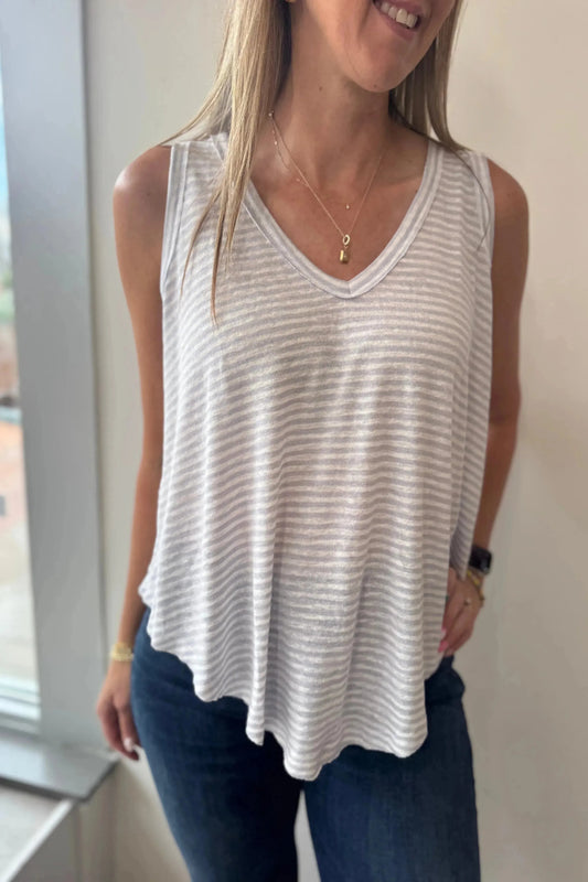 Striped Flowy grey tank Top
