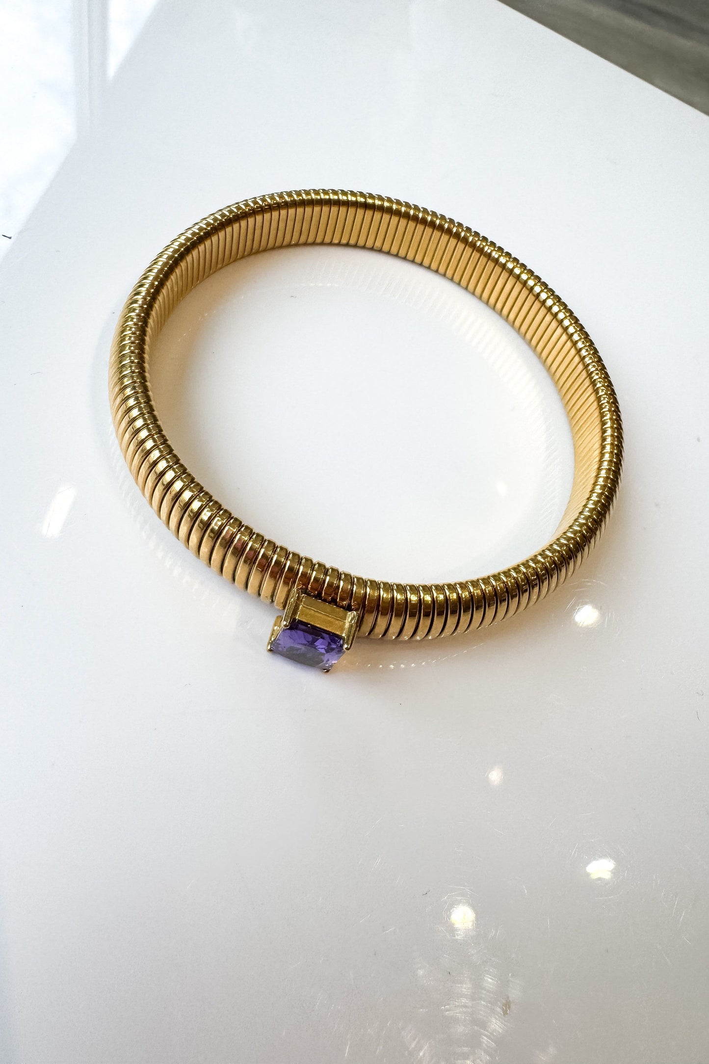 Gold Stretch Bracelet With Diamond Detail