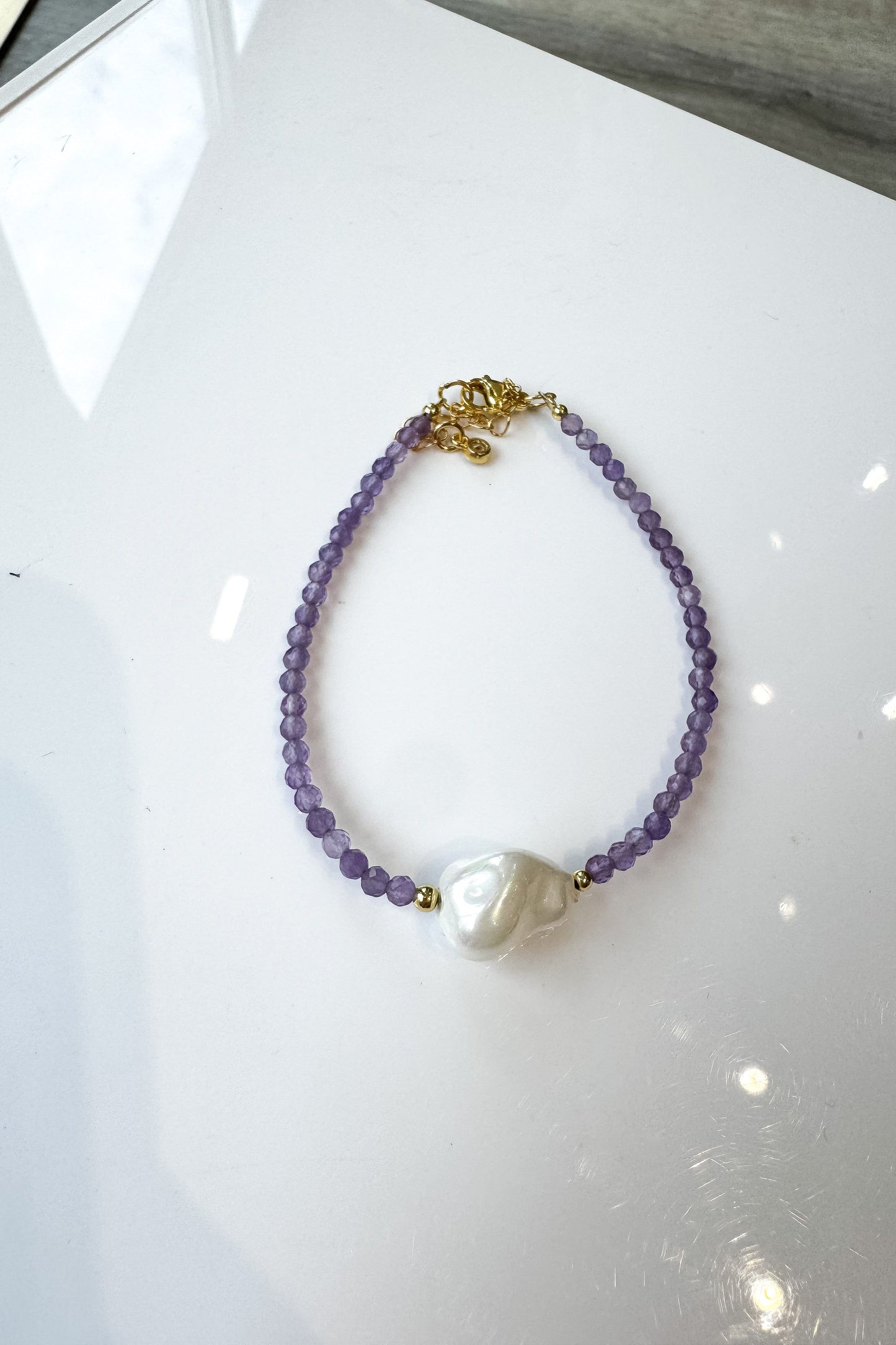 Purple Beaded Pearl Bracelet