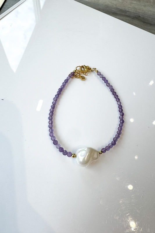 Purple Beaded Pearl Bracelet