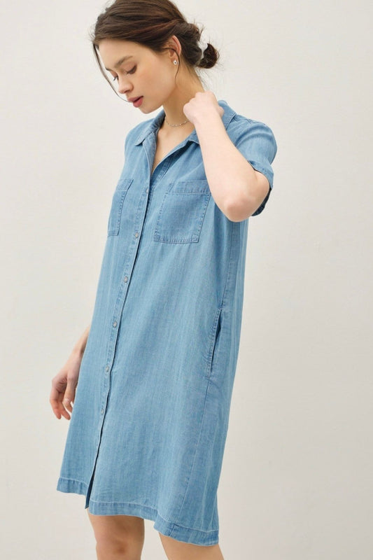 Denim Washed Button Tencel Dress