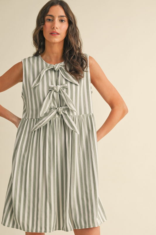 Striped Sage Mini Dress